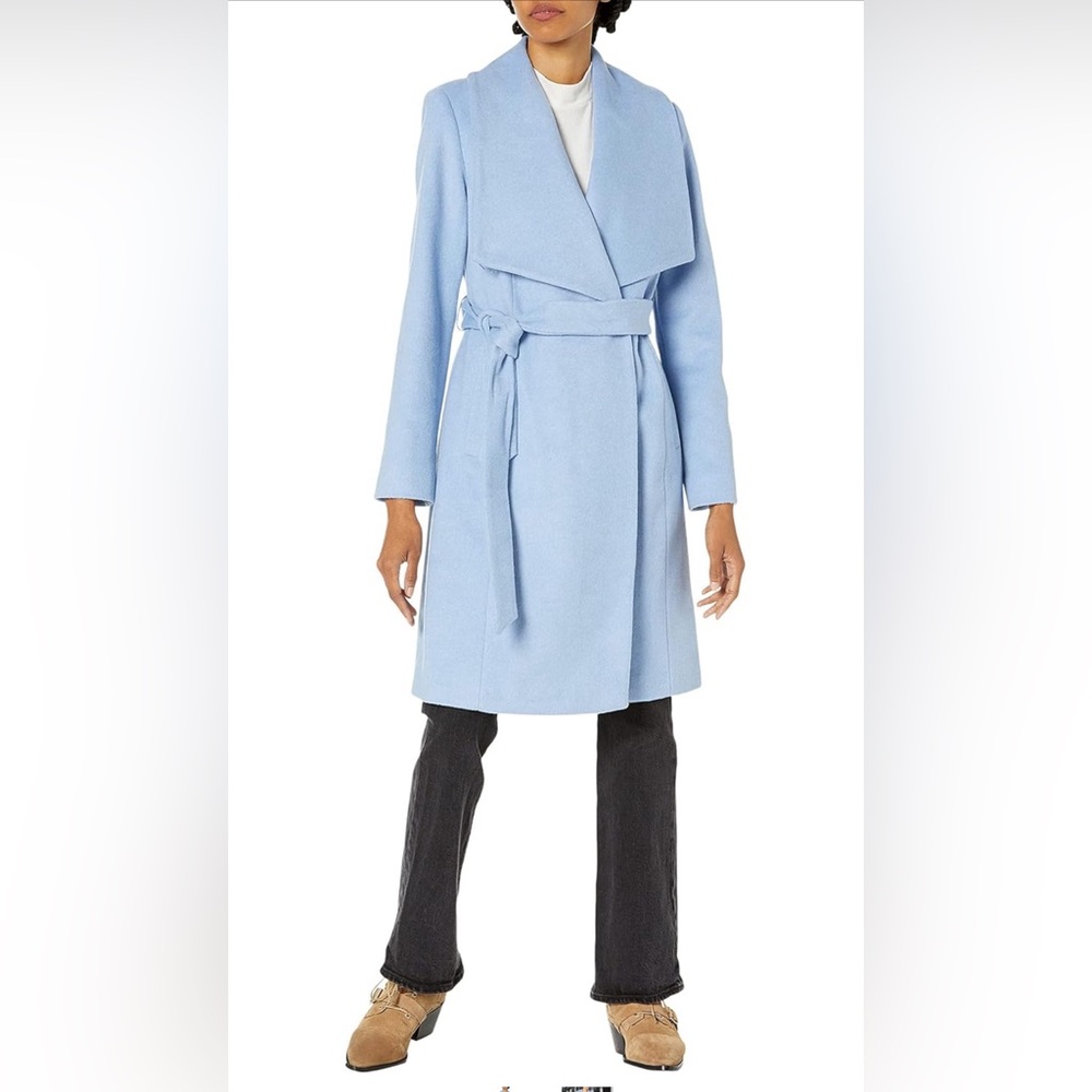 Cole Haan Women's Belted Wool Classically Elegant Coat in Ice Blue